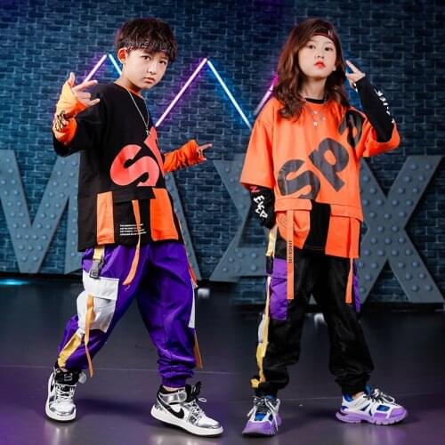 Kid Fashion Hip Hop Clothing Oversized T Shirt Top Tactical Cargo Pants for Girls Boys Jazz Dance Costumes Clothes Street Wear