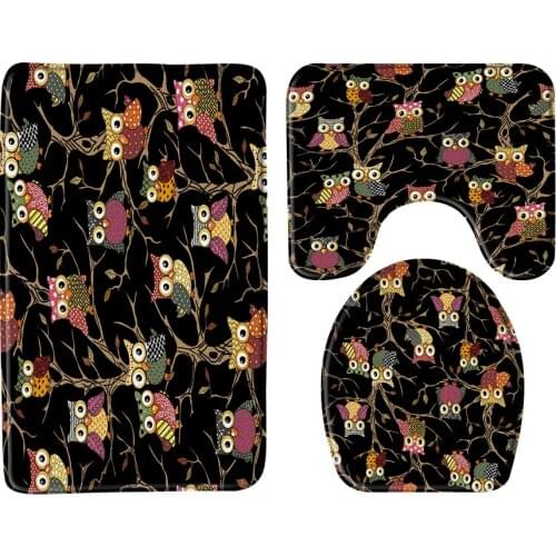 Black Cartoon Owl Bath Mat 3-Piece Set Child Bathroom Shower Non-slip Rug Toilets Floor Mats Bathtub Carpet Bathroom Products