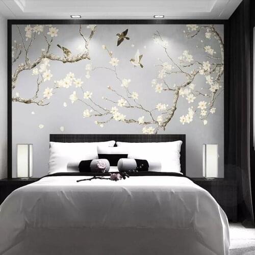 Milofi custom 3D wallpaper mural hand-painted flowers and birds new Chinese style wall decoration painting decorative painting