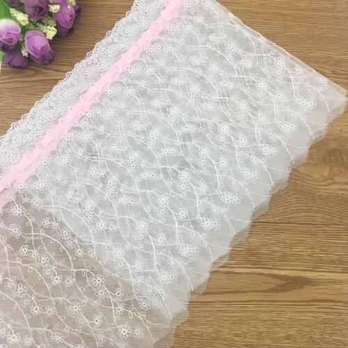 5 yards/lot White mesh embroidered with pink ribbon 19cm width lace trim and lace fabric