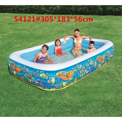 54121 Bestway 305x183x56cm Play Pool For Kids Rectangular 3-Ring Inflatable Pool 1161 L Bath Pool 10'x72"x22" Ball Pool For Baby