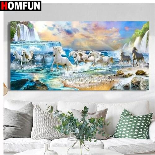 HOMFUN Diamond Embroidery "Animal horse seascape" Pattern DIY 5D Diamond Painting Needlework Cross Stitch Full Drill Painting