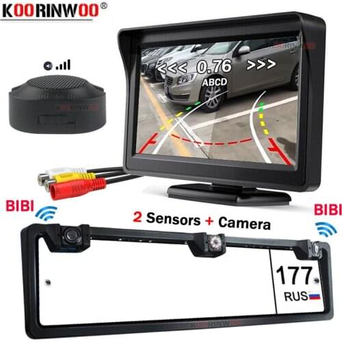 Koorinwoo No Drill Car License Number Plate Frame Smart System For Cars Parktronic Parking Sensors LED Lights Camera with Screen