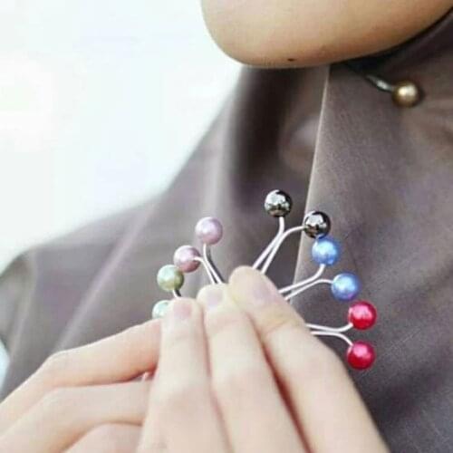 5Pcs/Set Islamic Muslim Women Headscarf Hijab U Clips Glitter Colored Imitation Pearl Charms Shawl Ethnic Abaya Brooch Pins