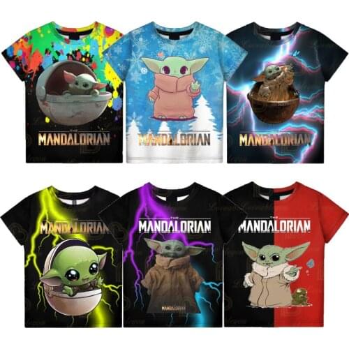2021 New Disney Movie Kids T Shirt Children Summer Short Sleeve Round Neck Baby Yoda 3D Printed Boys Girls Tee Shirt