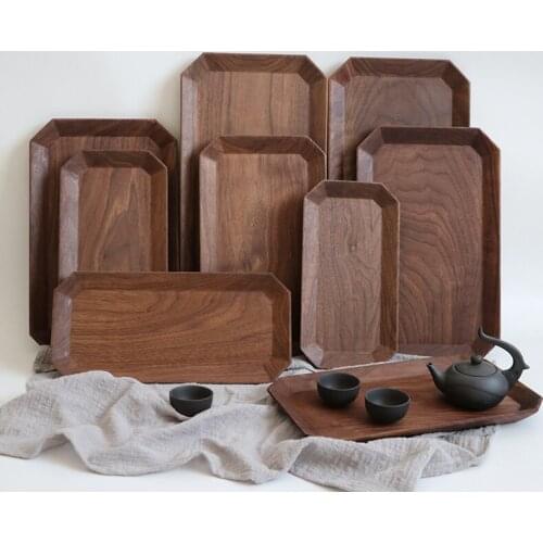 Afternoon Tea Tray Walnut Octagonal Tray Wooden Rectangular Plate Dry Tea Tray Creative Hotel Dinner Plate Fruit Plate Home