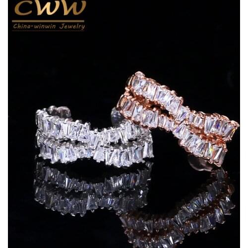 CWWZircons Rose Gold Silver Color X Shape Adjustable Size Cubic Zirconia Cross Open Rings Jewelry Anel Popular Famous Brand R037