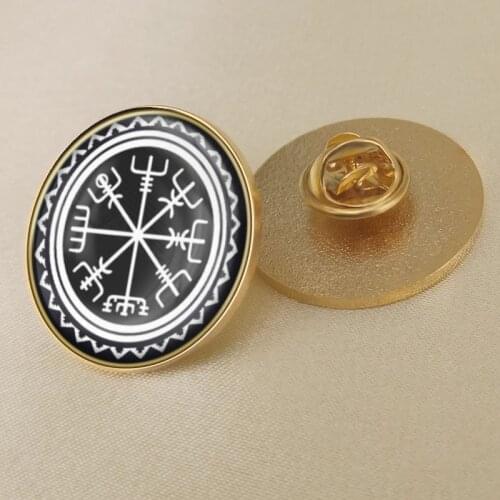 Vegvisir Viking Compass Norse Rune Flag Brooch Badges Lapel Pins