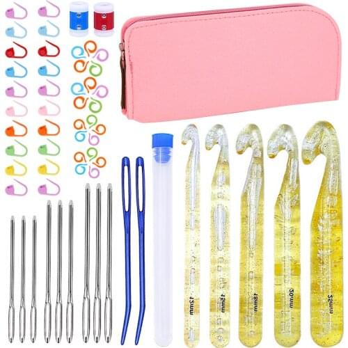 LMDZ 61 Pcs Huge Crochet Hook Set Ergonomic Knitting Needles Weave Yarn Kits DIY Hand Knitting Craft Art Tools for Beginners