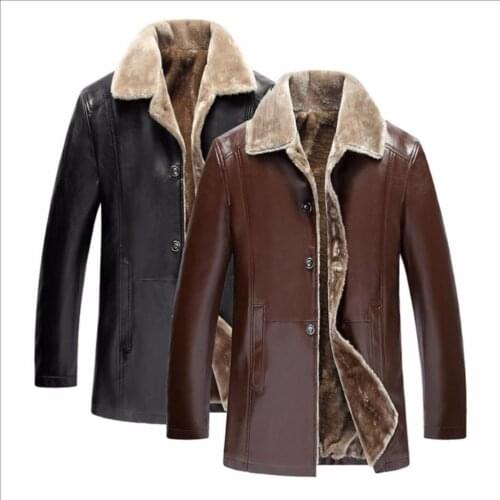 M-4xl Winter Pu Leather Jackets Turndown Fur Coats Mens Casual Leather Jacket Plus Velvet Thicken Overcoat Plus Size Clothing