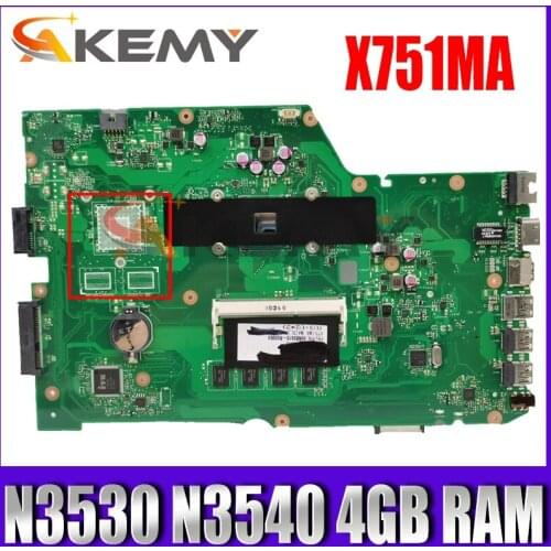 For ASUS k751M K751MA X751MA X751MJ R752M X751MD laptop Motherboard REV:2.0 With N3530 N3540 Pentium CPU 4GB RAM 100% TEST OK