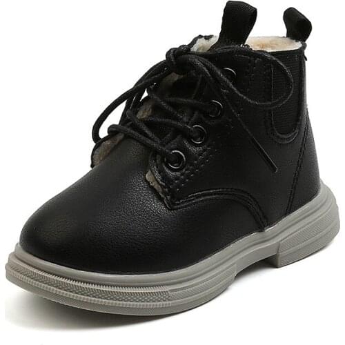 Fashion Korean Winter Childrens Windproof Warm Cotton Boots Martin Boots Side Zipper Boys and Girls Solid Snow Boots 21-30