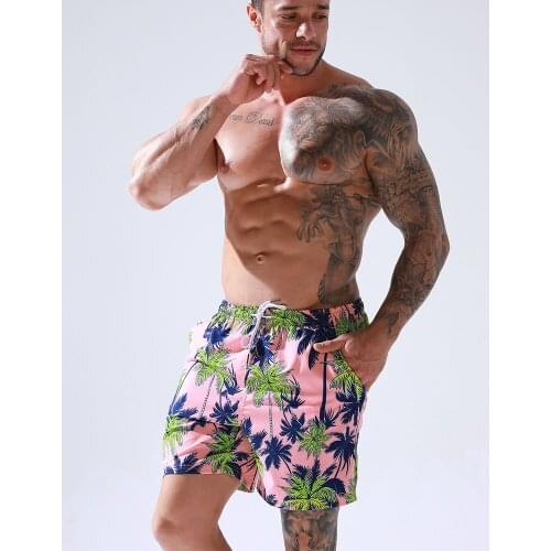 New Arrival Mens Beach Shorts Swimwear Drawstring Coconut tree Printing Quick Dry Breathable Gyms Fitness Sportswear Bottoms