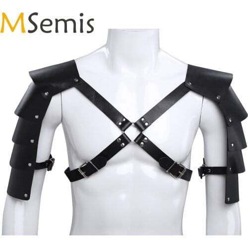 Mens Bondage Leather Lingerie Adjustable Body Muscle Harness Belt Sexy Rivets Shoulder Armors Buckles Male Harness Club Costume