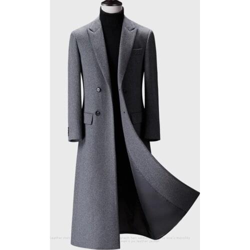 2020 Winter Over The Knee Long Mens Fashion Slim Wool Coat Luxury High Quality Business Gentleman Youth Thick Warm Wool Coat