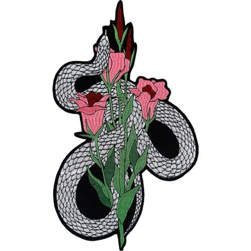 5pieces Large Embroidery Flower Snake Iron on Back Patches Badges Stickers for Clothes Jacket Decorated Sewing Supplies TH1314