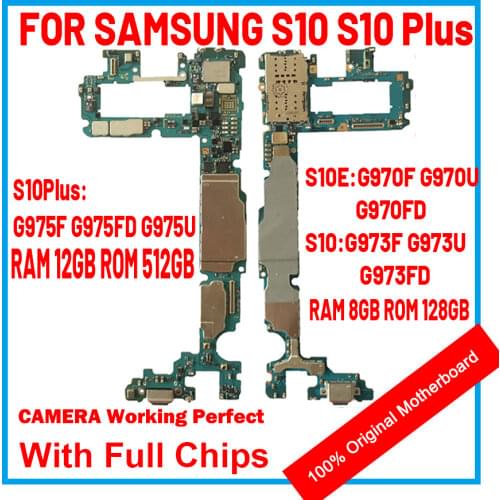 Original Mainboard for Samsung Galaxy S10 S10 plus Unlocked mainboard G975F G975FD G975U G973F G973FD G973U motherboard 128GB 8G