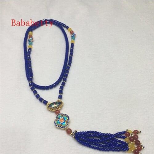 Natural Blue stone and multicolor natural stone necklace sweater chain 25" 4-5MM necklace 004