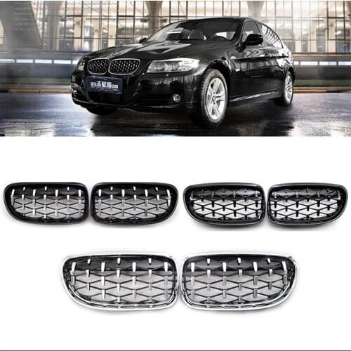 A Pair Diamond Grills For BMW E90 E91 318i 320i 325i 328i 2009-2012 Car Kidney Grille Front Bumper Racing Grill Car Styling