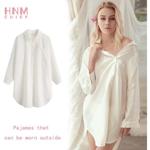 HNMCHIFE White Sleep Shirt Sexy Sleepwear Women Long Sleeve Nightgown Button Down Night shirt Soft Sleep Tops Comfy Pajama Top