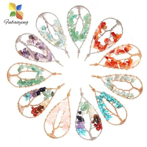 2021 Trend Natural Stone Tree Of Life Pendant And Necklace 1Pcs 54MM Waterdrop Charm For Jewelry Making Gift