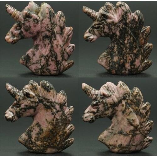 2" Natural Gemstone Blank Pink Rhodonite Unicorn Figurine Reiki Healing Crystal Statue Home Decor
