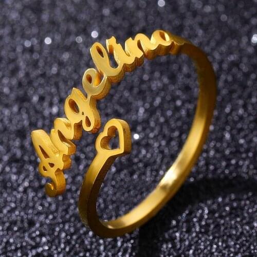 Adjustable Custom Ring Personalized Custom Heart Name Ring Stainless Steel Love Wedding Rings for Women Anniversary Jewelry