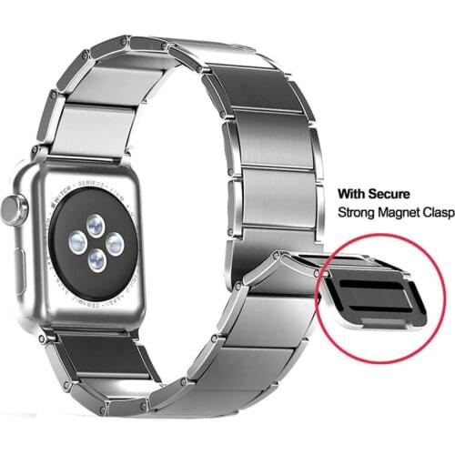 Newest 40/44mm Wrist Strap For Apple Watch Series 5 4 Stainless Steel Magnetic Clasp Leather Watch Band For Apple Series 1 2 3