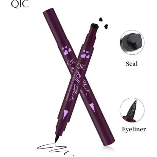 Double End Black Liquid Eyeliner Pencil Waterproof Lasting Quick Dry Eye Liner Pen With Star Moon Heart Plum Blossom Stamp TSLM1