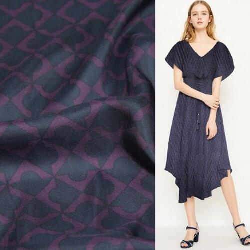 Deep purple geometric design plaid print pure silk habotai silk fabric,SHB041