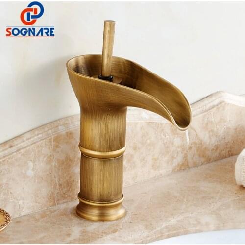 SOGNARE Bathroom Faucet Brass Antique Faucet Mixer Tap Waterfall Vintage Faucet Sink Tap ColdHot Basin Mixer china sanitary ware