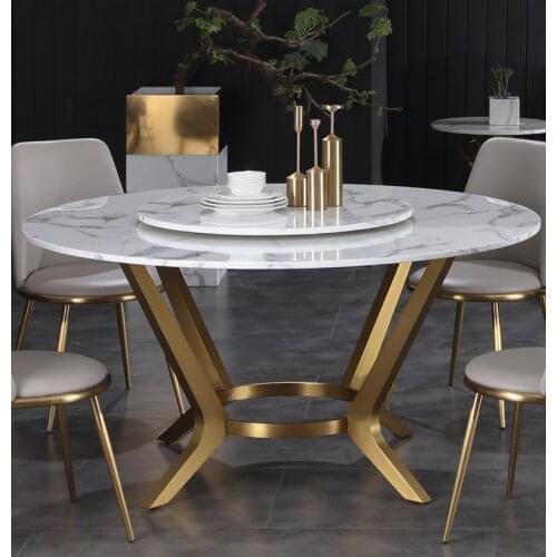 ChinaFurniture Processing Factory Modern Light Luxury Marble Slab Stainless Steel Leg Support Dining Table