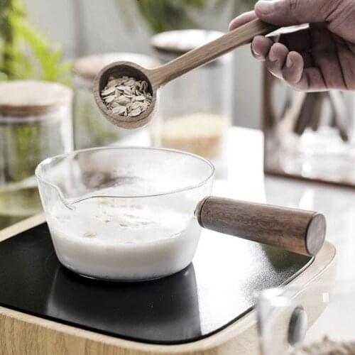Glass Milk Pot With Wooden Handle Cooking Pot For Salad Noodles Gas Kitchen Stove Cookware 400Ml/600ML