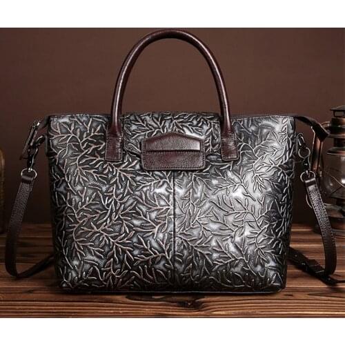 Vintage Trend Women Embossed Handbag Genuine Leather First Layer Cowhide Handbag Famous Brand Casual Messenger Shoulder Bags New