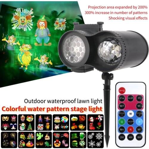 Waterproof Moving Laser Projector Lamps 22 Slides 2 In 1 Water Wave LED Stage Light For Christmas New year Landscape Garden Lamp