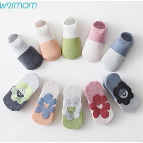 Warmom Breathable Non-slip Floor Socks Boy Girl Socks Indoor Baby Kids Socks Cotton Candy Color Ankle Socks Sun Flower Socks
