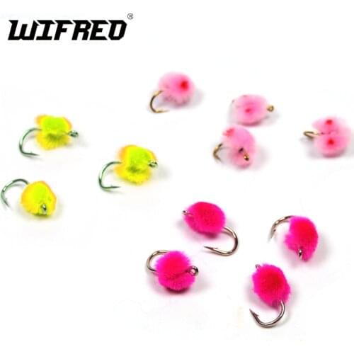 Wifreo 10PCS #12 #14 Egg Fly Yellow Double Dot Pink Hot Pink Color Mimic Roe Flies Glo-bug for Fly Fishing