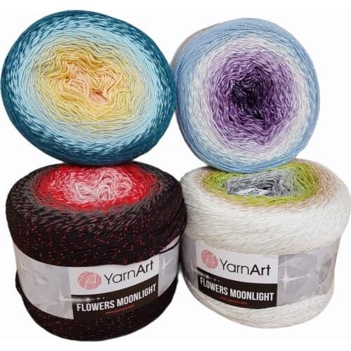 Yarnart Flowers Moonlight Silvery Cake Yarn 260gr 1000mt Hand Knitting Crochet Fancy Gradient Rainbow Beanie Shawl Fantasy Lurex