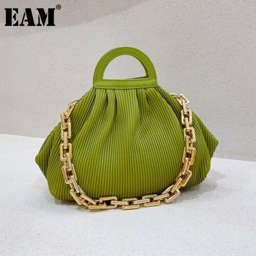 [EAM] Women New Folded Thick Chain Cloud Bag Handbag Pu Leather Personality All-match Top-handle Bag Fashion Tide 2021 18A3108