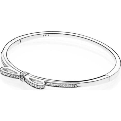 Top Quality Sparkling Bow With Cubic Zirconia pandora Bracelet Fit Women Bead Charm 925 Sterling Silver Bangle Europe Jewelry