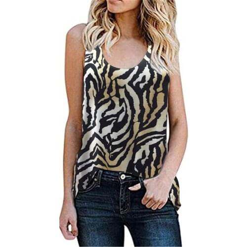 2021 Summer Womens Leisure Sleeveless Vest Round Collar Leopard Flowers Burnt-Out T-Shirt Frock Fashion Loose Street Style Tee