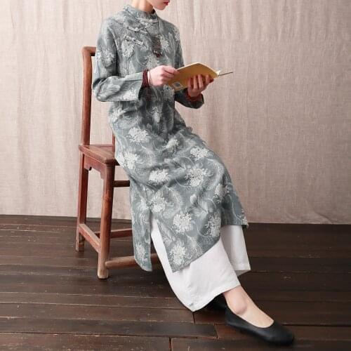 Women Spring Cotton Jacquard Chinese Qipao Dress Ladies Retro Chinese Style Dress Female 2020 Cheongsam Dress