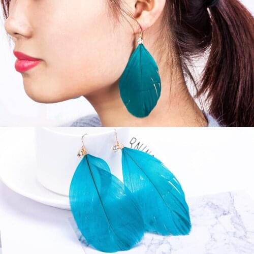 10 pairs/lot Feather Earing Long Drop Earrings Gold Color Crystal Big Tassel Dangle Statement Charm Eardrop Women Jewelry