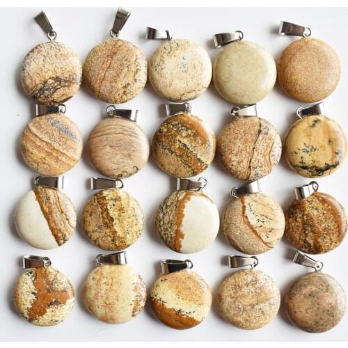2020 Fashion hight quality natural picture stone Round charms pendants for jewelry making 50pcs/lot Wholesale free shipping