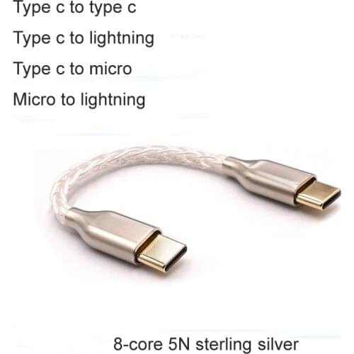 8-core 5N sterling silver Audio Cable Type-c to type c USB C to Micro USB HiFi Headphone amplifier OTG cable