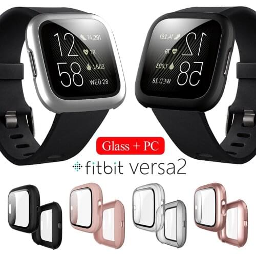 360 Full Cover Watch Case With 9H Tempered Glass Screen Protectors Ultra Thin Plating Watch Shell for Fitbit Versa 2 Band