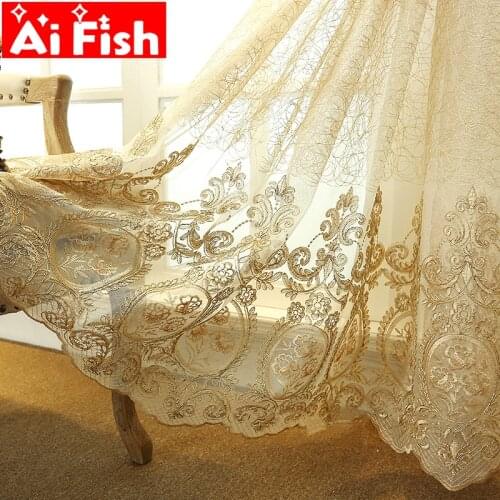 European Luxury elegance Embroidery lace Floral Tulle curtain for living room/ Kitchen French Window Home Decor Drapes M086#4