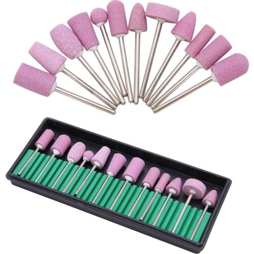 12PCS Quartz Stone Milling Cutter For Manicure Pedicure Electric Nail Drill Machine Accessories Polishing Grinding Heads