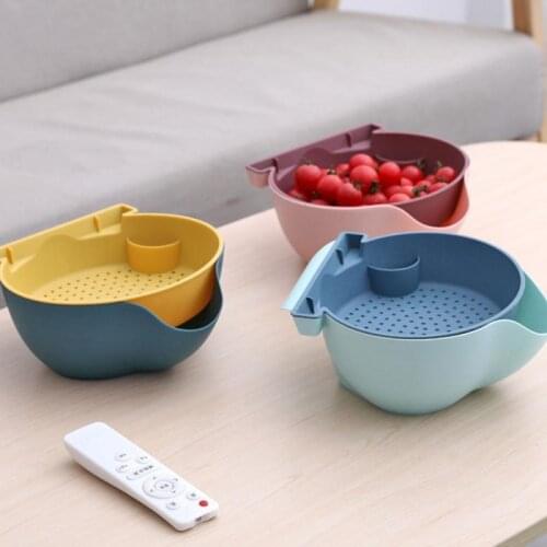Fruit Wash Colander Bowl Rice Sieve Vegetable Drain Basket Kitchen Drain Basket Double-Layer Plastic Food Strainer Cocina Home