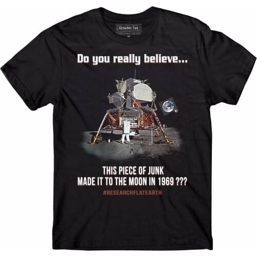 Flat Earth T-Shirt, Lunar Lander T-Shirt, Earth Is Flat, Conspiracy, Lies 2019 Summer Round Neck MenS Fashion Custom T Shirts